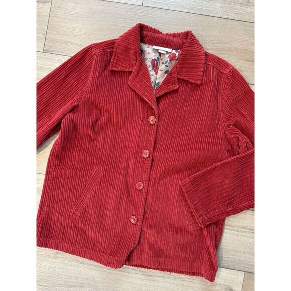 Dressbarn Red Corduroy Jacket S Small Chore Coat Soft Cotton Velvet Wale Fall - Picture 2 of 3